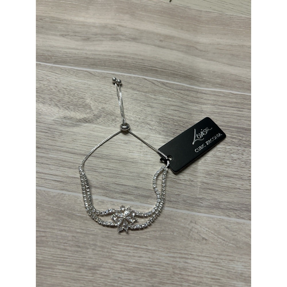 Lovisa Cubic Zirconia Flower Slider Bracelet Silver Tone Adjustable Tennis NWT